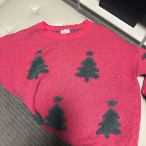 Women’s size large hot pink sweater with Christmas trees, over sized, MOCO brand